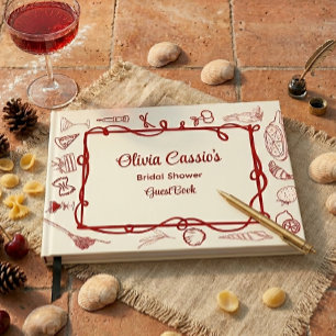 Italian Red Cream Doodle Ciao Bella Bridal Shower Guest Book
