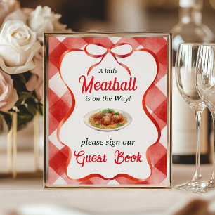 Italian Red Gingham Meatball Baby Shower Guest Poster