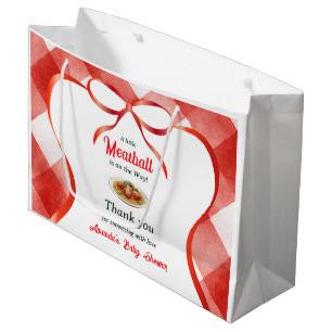 Italian Red Gingham Meatball Pasta Baby Shower Large Gift Bag