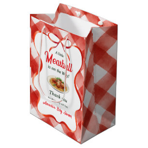 Italian Red Gingham Meatball Pasta Baby Shower Medium Gift Bag