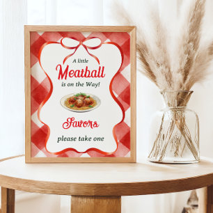 Italian Red Gingham Meatball Pasta Baby Shower Poster