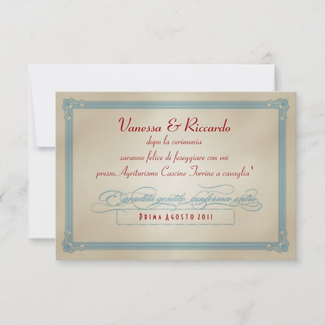 Italian Red White & Blue DIY Wedding RSVP (Front)