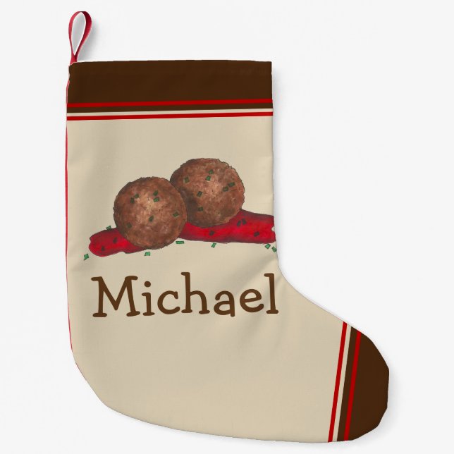Italian Restaurant Food Meatballs Marinara Foodie Small Christmas Stocking (Front)