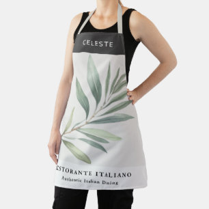 Italian Restaurant Olive Leaf Elegant Personalised Apron