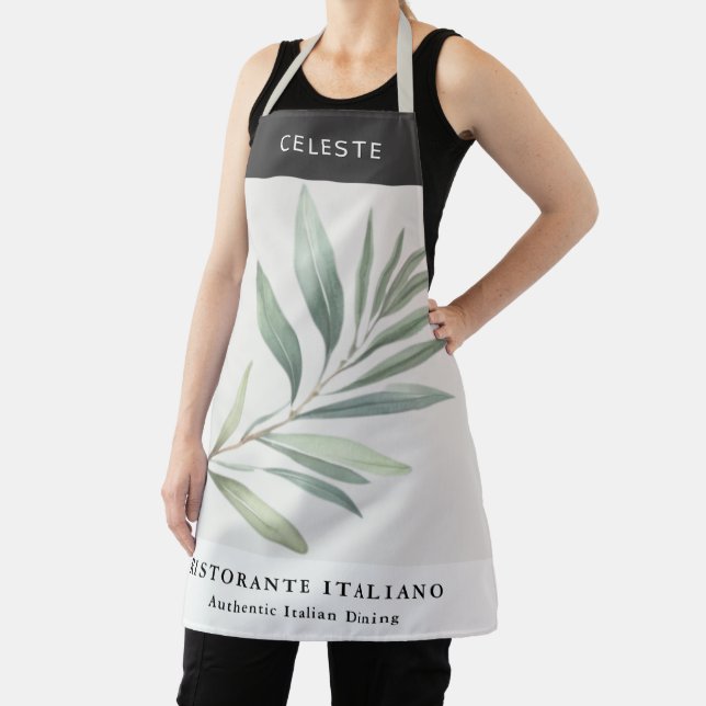 Italian Restaurant Olive Leaf Elegant Personalised Apron (Insitu)