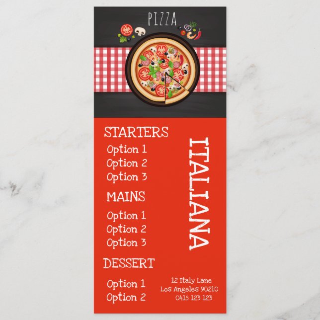 Italian restaurant pizza dinner menu (Front)