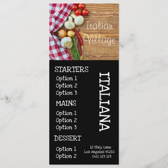 Italian restaurant pizza dinner menu (Front)