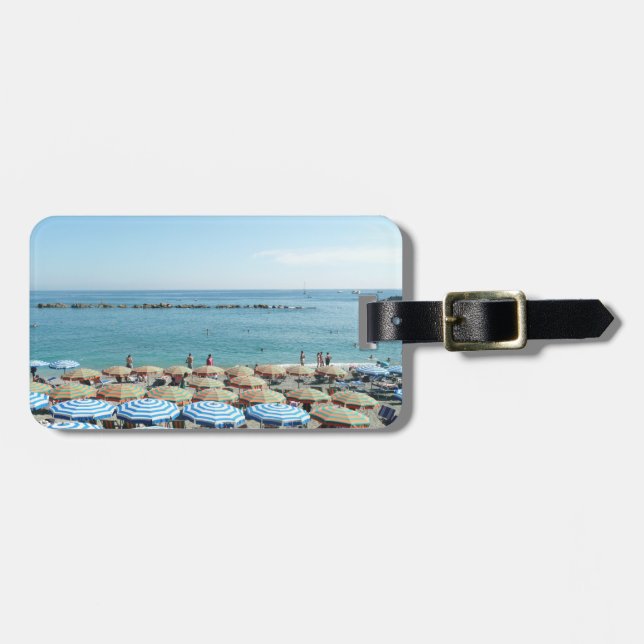 Italian Riviera, Cinque Terre, Beach Umbrellas Luggage Tag (Front Horizontal)