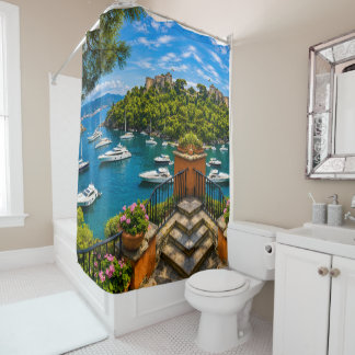 Italian Riviera Coastal View Shower Curtain