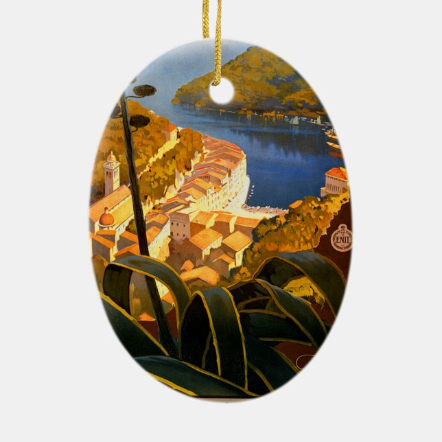 Italian Riviera Europe Italy Travel Poster Ceramic Tree Decoration (Back)