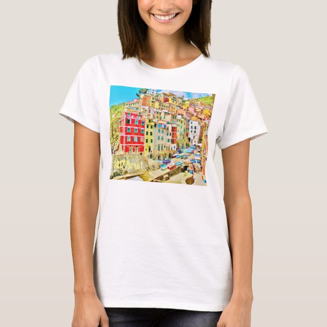 Italian Riviera Fishing Village, Flowy L/S T T-Shirt (Front)