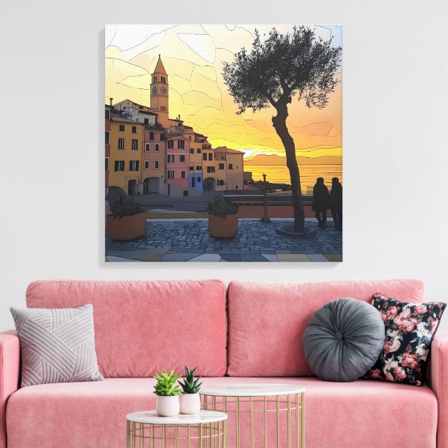 Italian Riviera Sunset Art - Canvas Print (Insitu(LivingRoom))