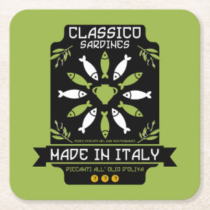 Italian Sardine Art Print Kitchen Gift Square Paper Coaster
