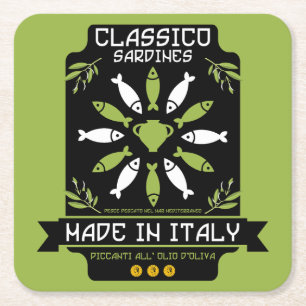 Italian Sardines Art Print Kitchen Gift Square Paper Coaster