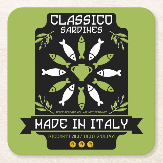 Italian Sardines Art Print Kitchen Gift Square Paper Coaster (Front)