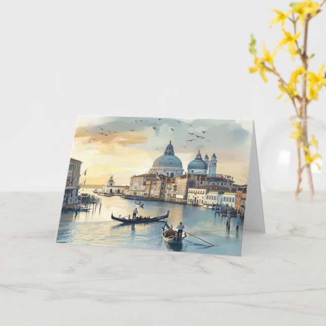 Italian Scene Plain Greeting Card (Yellow Flower)