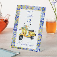 Italian Scooter Blue Tiles Lemons Table Number