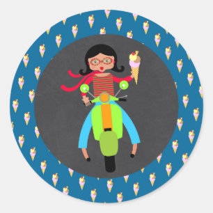 Italian scooter girl Birthday Party Classic Round Sticker
