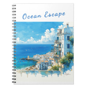 Italian Seaside Town Watercolor Ocean Escape Notebook