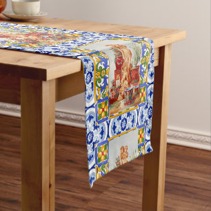 Italian,Sicilian art,maiolica,tiles,baroque art Short Table Runner