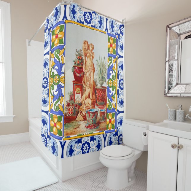 Italian,Sicilian art,maiolica,tiles,baroque art   Shower Curtain (In Situ)