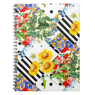 Italian,Sicilian art,patchwork,summer Flowers      Notebook