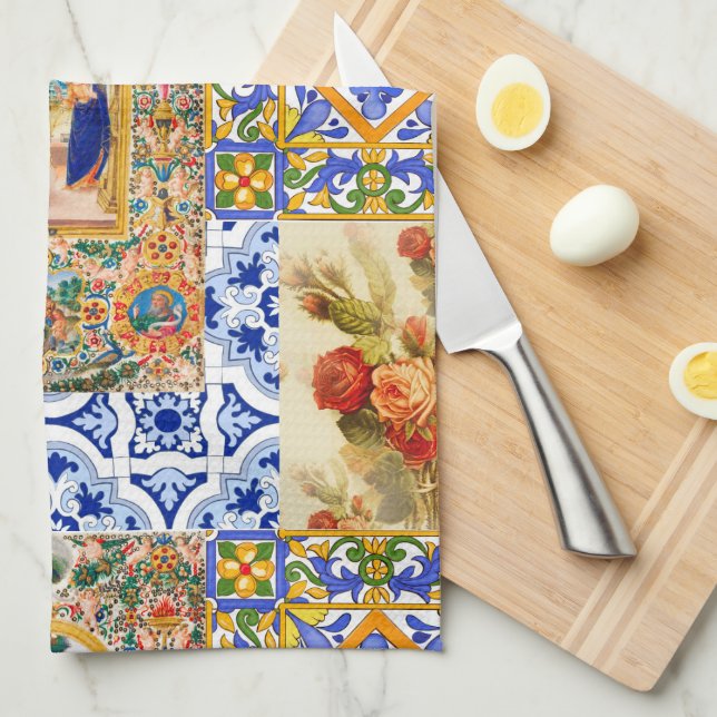 Italian,Sicilian,holy Mary,Virgin Mary,maiolica Ki Tea Towel (Quarter Fold)