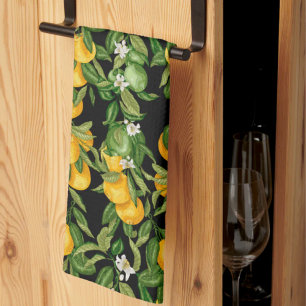 Italian Sicilian Lemon Black Mediterranean Citrus  Tea Towel