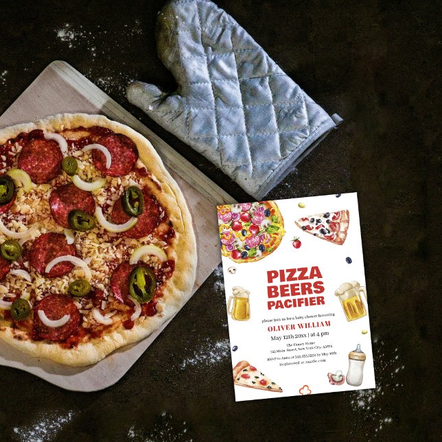 Italian Slice Pizza Beer Pacifier Baby Shower Invitation (Italian Slice Pizza Beer Pacifier Baby Shower Invitation)