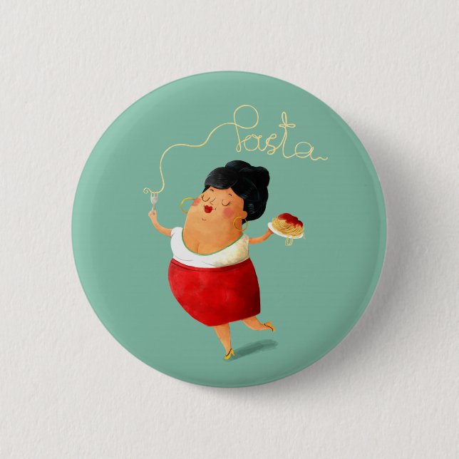 Italian Spaghetti Lady 6 Cm Round Badge (Front)