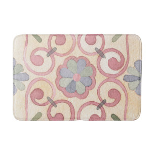 Italian Spanish Majolica Pink Floral Watercolor Bath Mat
