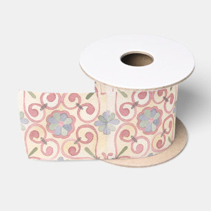 Italian Spanish Majolica Pink Floral Watercolor Satin Ribbon