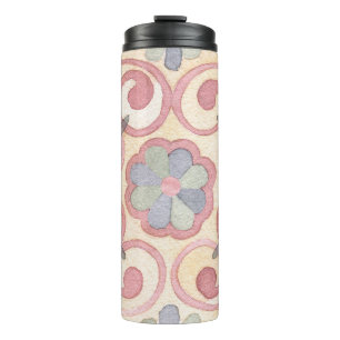 Italian Spanish Majolica Pink Floral Watercolor  Thermal Tumbler