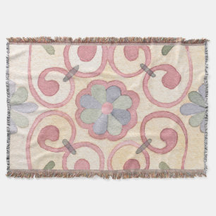 Italian Spanish Majolica Pink Floral Watercolor Throw Blanket
