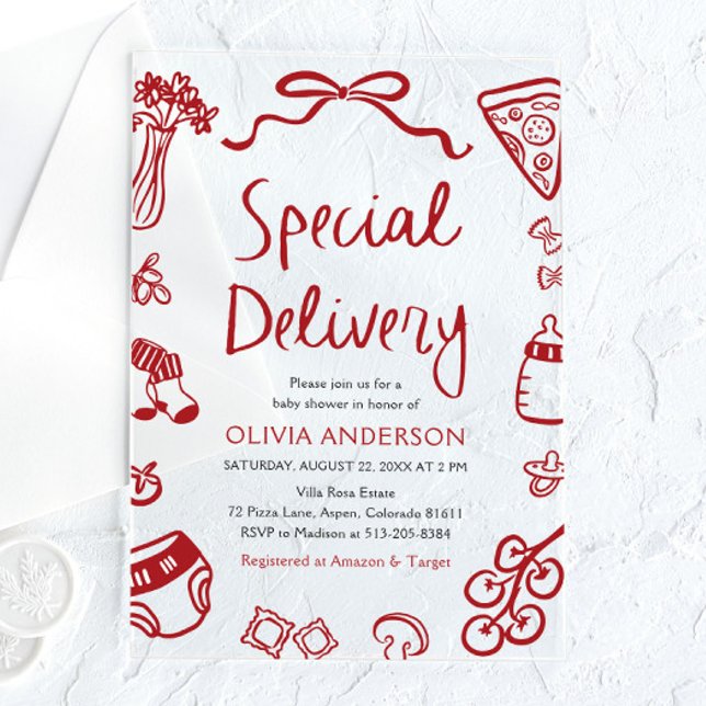 Italian Special Delivery Whimsical Baby Shower Acrylic Invitations (Italian Special Delivery Whimsical Baby Shower Acrylic Invitation)