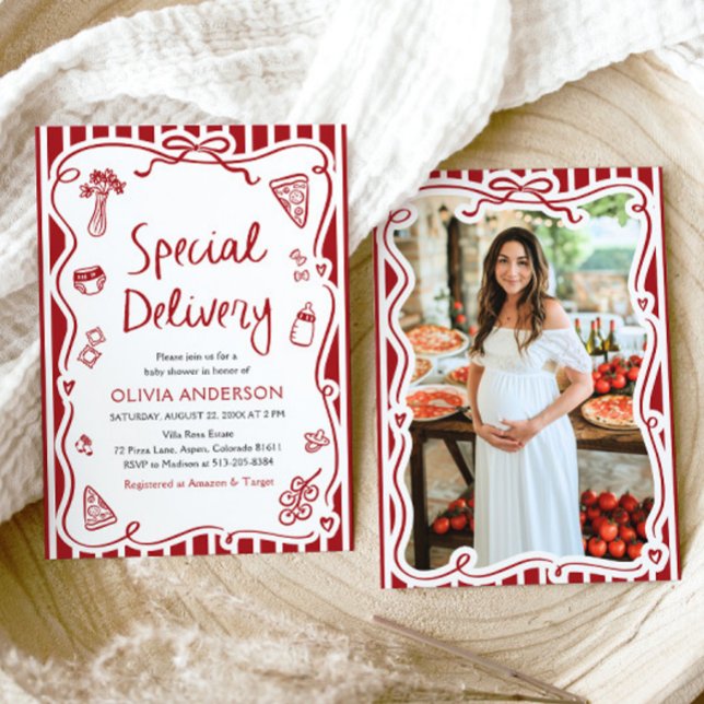 Italian Special Delivery Whimsical Baby Shower Invitation (Watercolor Italian Special Delivery Whimsical Baby Shower Invitation)