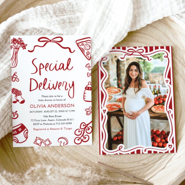 Italian Special Delivery Whimsical Baby Shower Invitation (Watercolor Italian Special Delivery Whimsical Baby Shower Invitation)