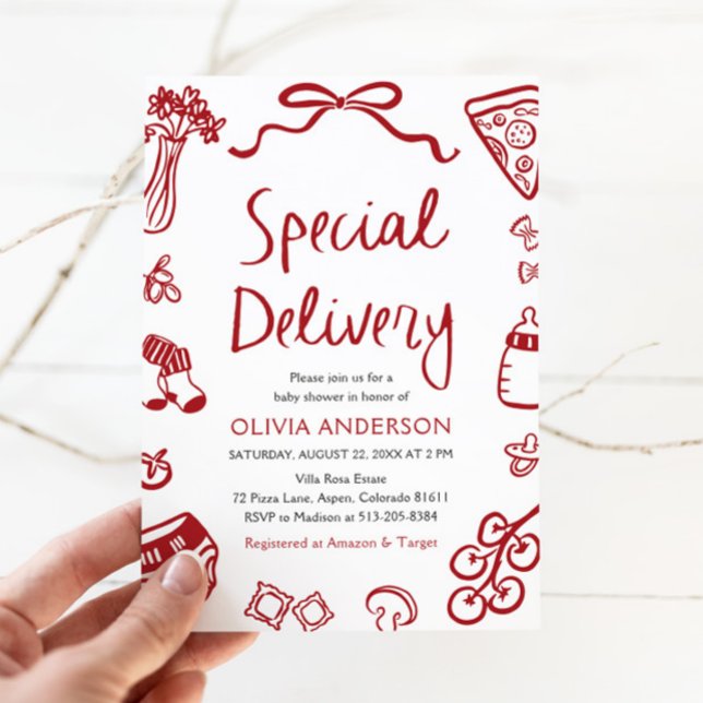 Italian Special Delivery Whimsical Baby Shower Invitation (Watercolor Italian Special Delivery Whimsical Baby Shower Invitation)