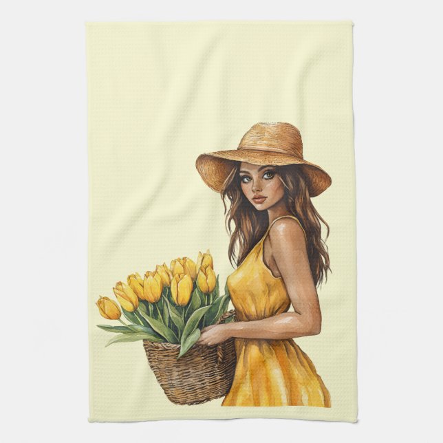 Italian Spring Clipart Tea Towel (Vertical)