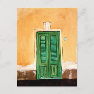 Italian Street Green door on Yellow Wall, Sicily Postcard