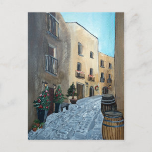 Italian street on Christmas Sicily, Mediaeval Postcard