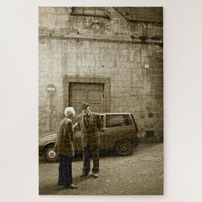 Italian street scene with old men in sepia jigsaw puzzle (Vertical)