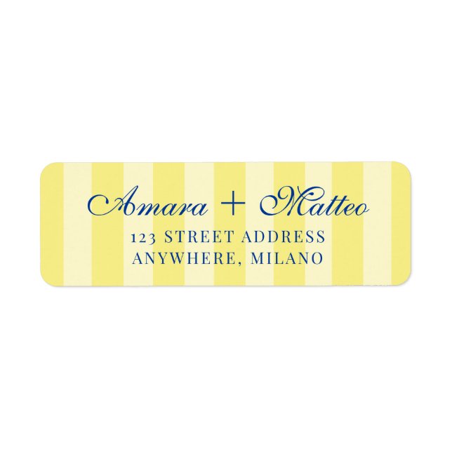 Italian Striped Blue Yellow Wedding Return Address (Front)