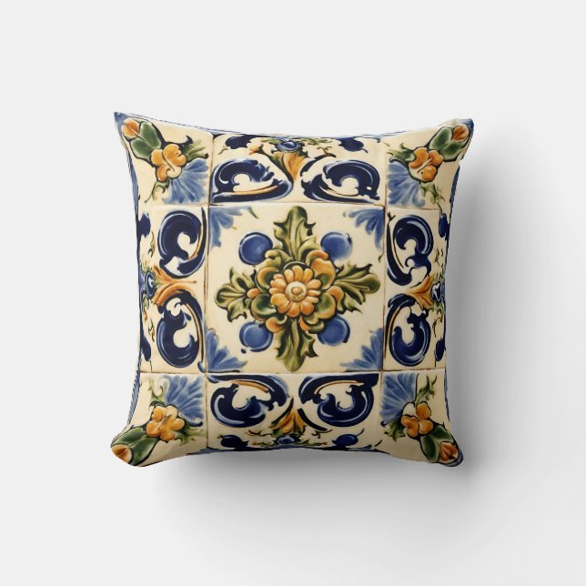Italian Style, Majolica, Floral, Tile Cushion (Front)