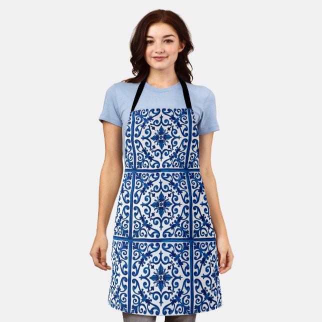 Italian style,Mediterranean,mosaic,blue, Apron (Worn)