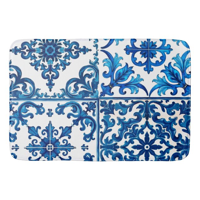 Italian style,Mediterranean,mosaic,blue, Bath Mat (Front)