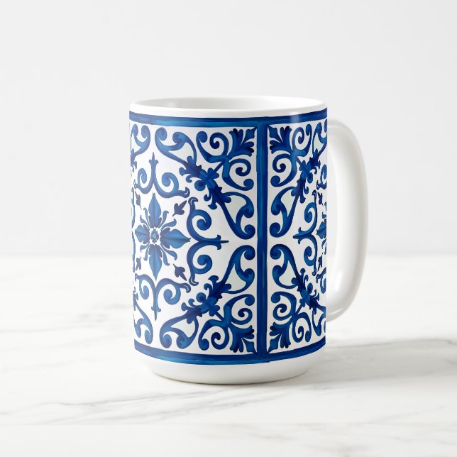 Italian style,Mediterranean,mosaic,blue, Coffee Mug (Front Right)
