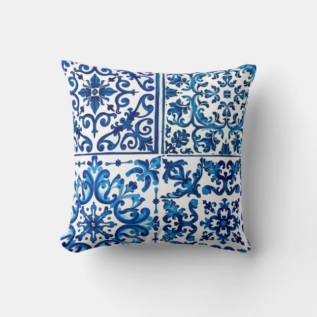 Italian style,Mediterranean,mosaic,blue, Cushion (Front)