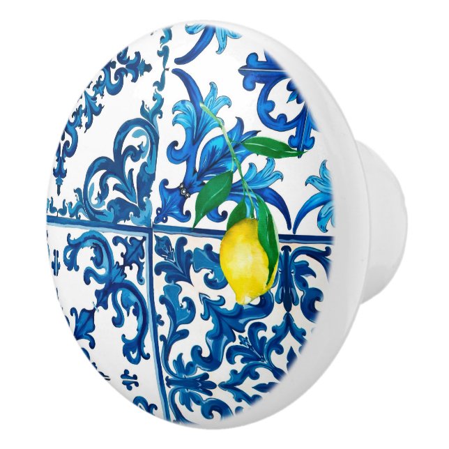 Italian style,Mediterranean,mosaic,blue,lemon, Ceramic Knob (Right)