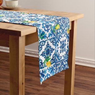 Italian style,Mediterranean,mosaic,blue,lemon, Medium Table Runner